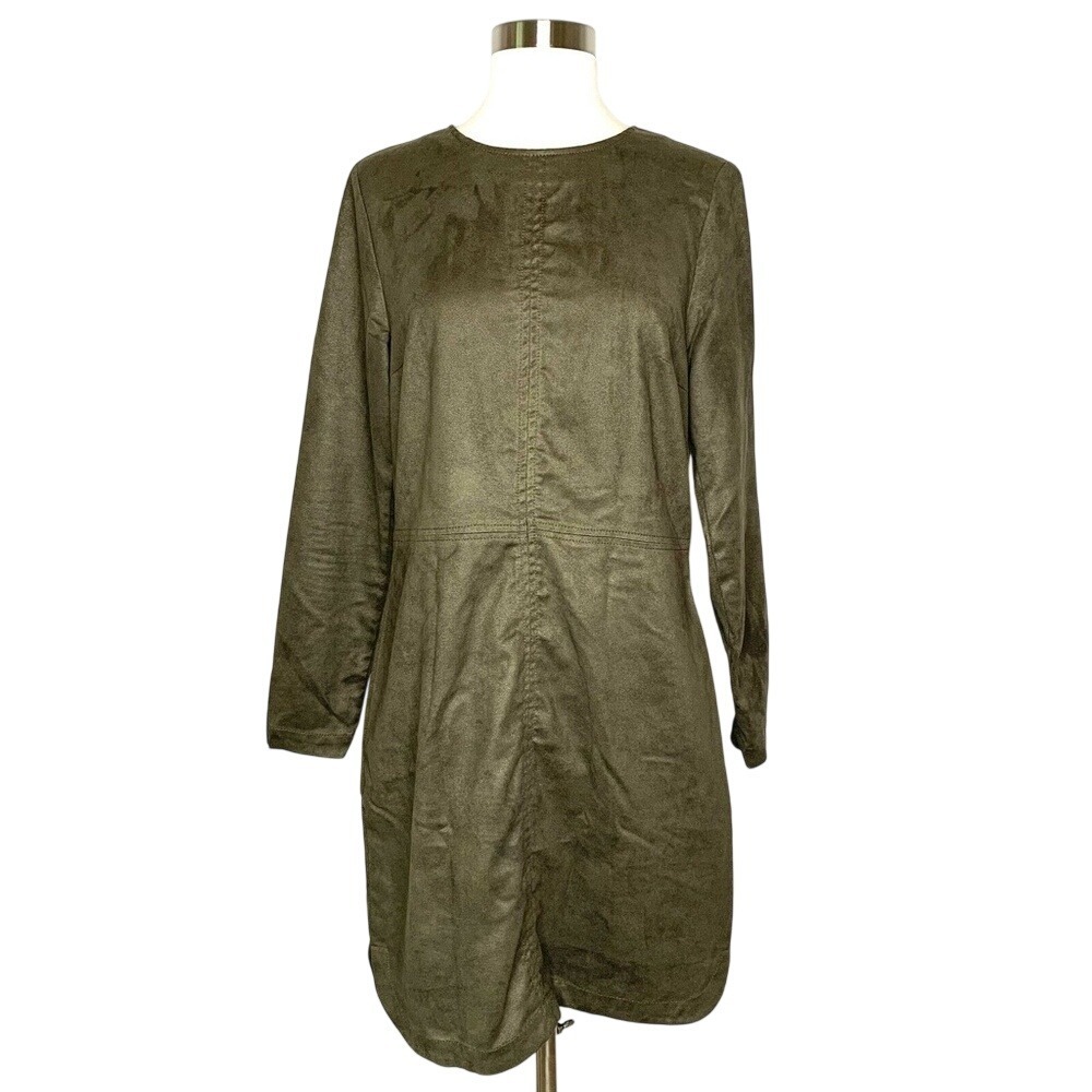 Divided‎ H&M Dress Women 12 Hunter Green Suede Long Sleeve Metal Zipper Back - Picture 2 of 5